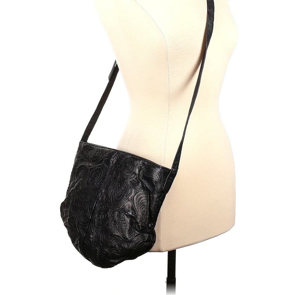 Black Leather Crossbody Bag Embossed with swirl paisley design